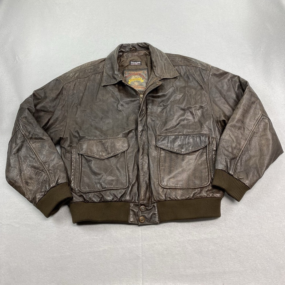 Adventure Bound Jacket Mens XL Brown Leather Bomber Aviator Thinsulate Lined